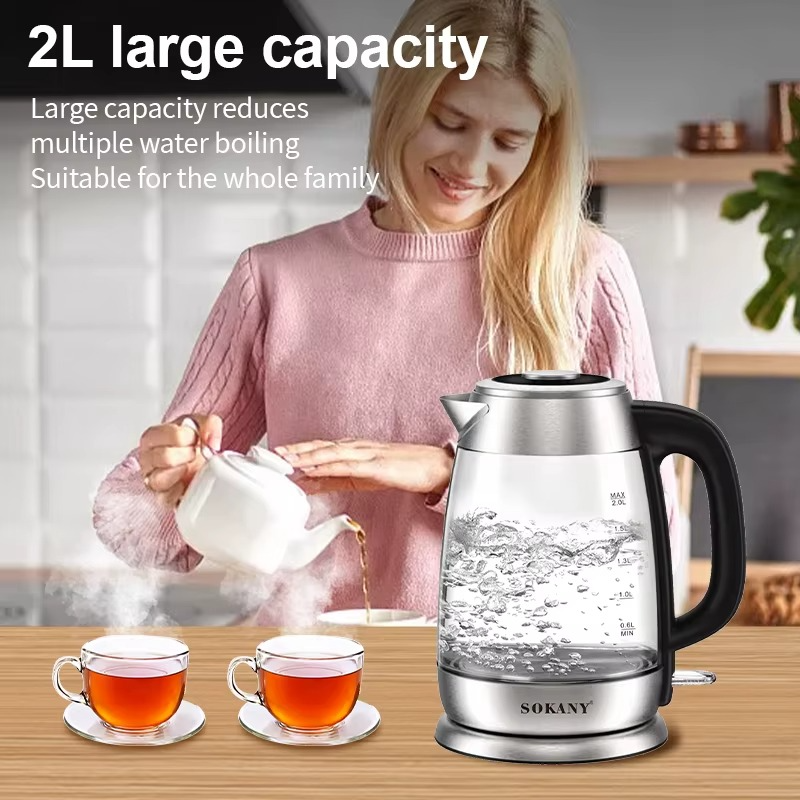 Bouilloire Électrique Sokany 2L – Verre Transparent