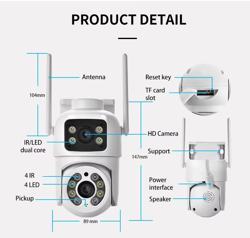 Caméra de Surveillance Extérieure Double Objectif