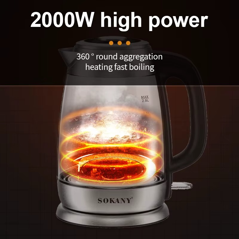 Bouilloire Électrique Sokany 2L – Verre Transparent
