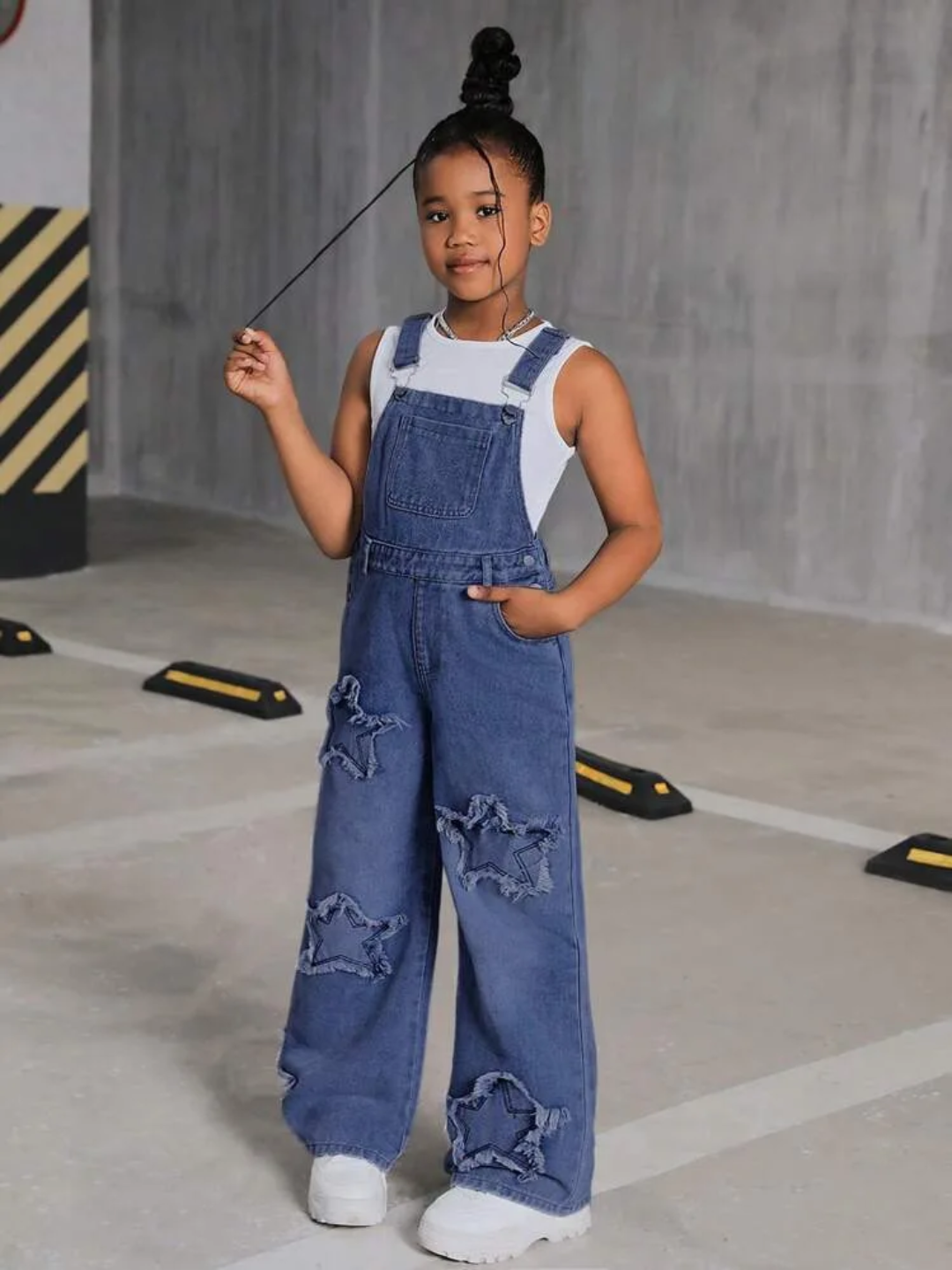 Salopette en jeans étoile fille
