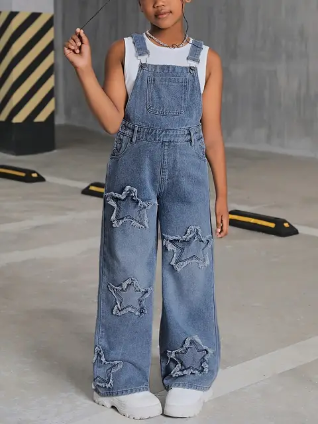 Salopette en jeans étoile fille
