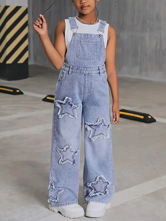 Salopette en jeans étoile fille